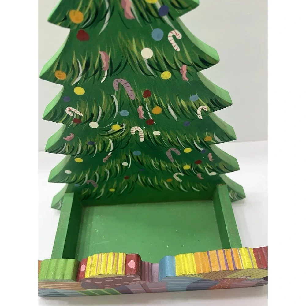 Christmas Tree Wooden Decor Hand Painted By Seasons Card Holder 13x11